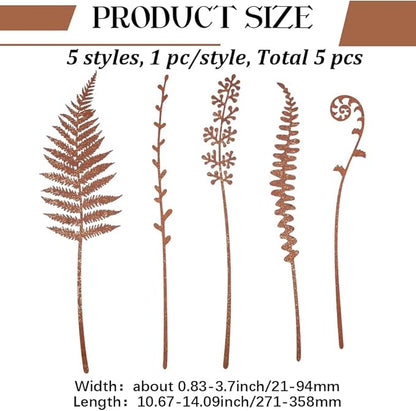 GORGECRAFT 5Pcs 5 Styles Metal Decorative Garden Stakes Rusty Iron Rustic Plants Fern Leaves Shaped Art Decor Signs Stake for Outside Lawn Yard Art Outdoor Walkway Potted Accessory