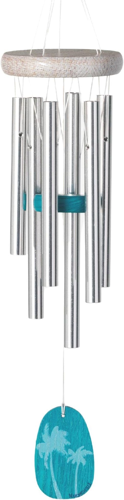 Woodstock Wind Chimes Margaritaville Palm Wind Chime Small (16") Silver and Blue Tropical Chimes for Outside Patio Porch Sunroom or Garden Décor