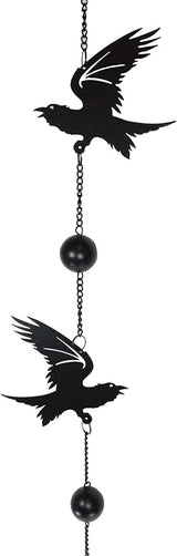 Ebros Harbinger of Doom Raven Crow Black Coated Steel Metal Wall Hanging Wind Chime with Beads Home and Patio Decor Bad Omen Macabre Edgar Poe Ravens Mobile Noisemaker