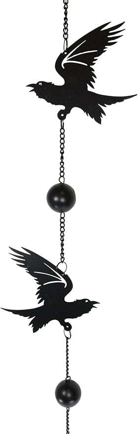 Ebros Harbinger of Doom Raven Crow Black Coated Steel Metal Wall Hanging Wind Chime with Beads Home and Patio Decor Bad Omen Macabre Edgar Poe Ravens Mobile Noisemaker