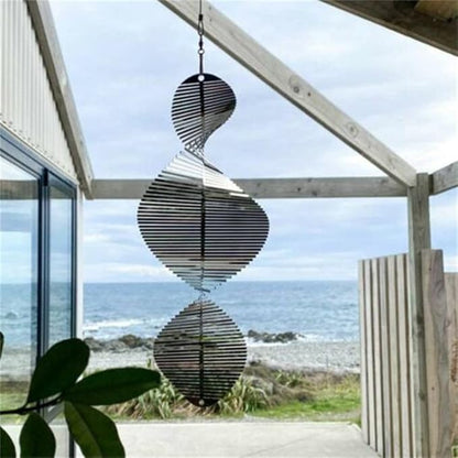 KAKAA 3D Wind Chimes Metal Helix Spinners Silver for Backyard Outdoor Hanging Decor Garden Ornaments