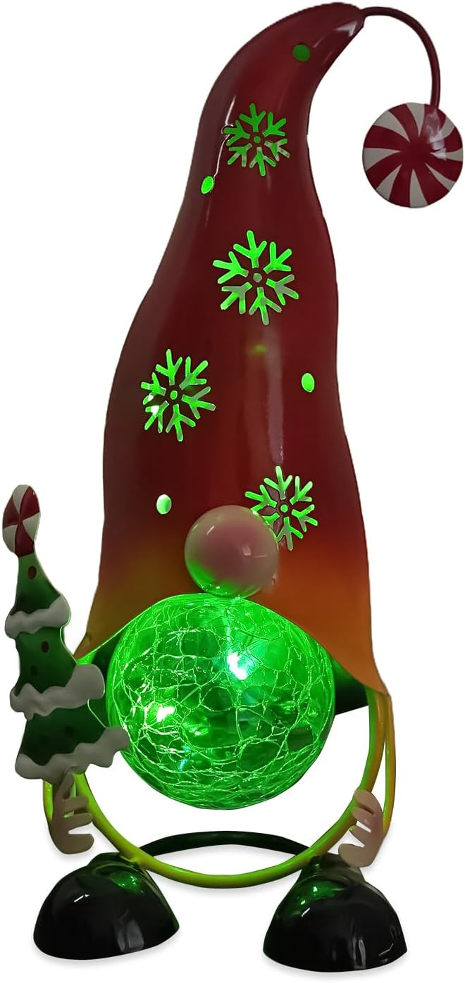 HONGLAND Christmas Decorations Outdoor Solar Gnome Yard, Color Changing LED Lights with Snowflake Hollowed-Out Hat, Cute Christmas Outdoor Decor for Garden, Patio, Pathway (Red)