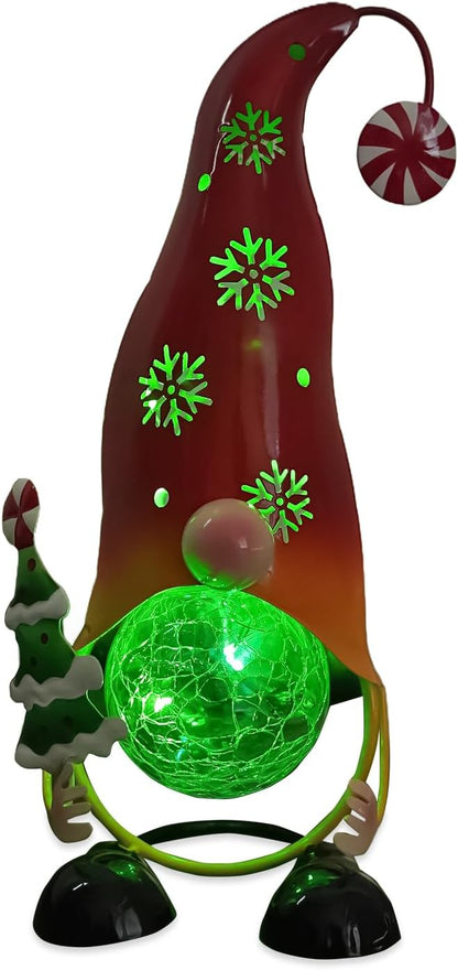 HONGLAND Christmas Decorations Outdoor Solar Gnome Yard, Color Changing LED Lights with Snowflake Hollowed-Out Hat, Cute Christmas Outdoor Decor for Garden, Patio, Pathway (Red)