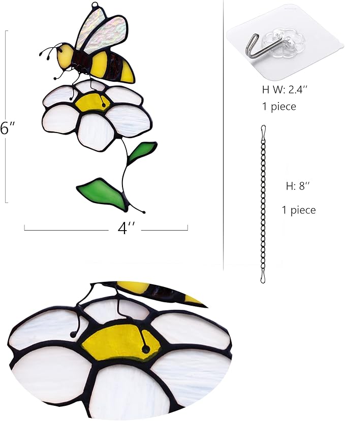 Bee Suncatcher Flower Stained Glass Window Hangings, Bees Decor Party Birthday Bee Gifts for Women,Bee Lovers, Housewarming Gifts.