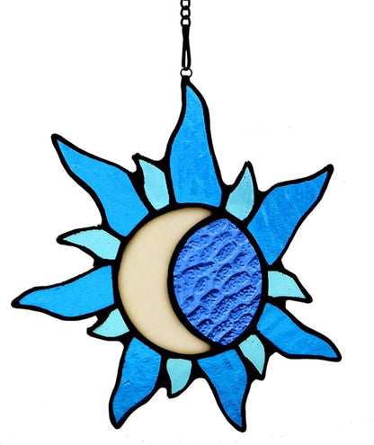 Sun and Moon Stained Glass Window hangings,Sun Moon Decor Glass Suncatchers Ideal for Garden, Home, Farmhouse, Patio and Bedroom