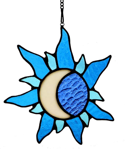 Sun and Moon Stained Glass Window hangings,Sun Moon Decor Glass Suncatchers Ideal for Garden, Home, Farmhouse, Patio and Bedroom