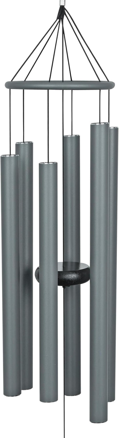 Alpine Corporation 39" Aluminum Tuned Wind Chimes with Blue Gemstone Windcatcher, Gray