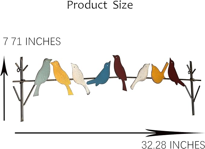 Metal Birds Wall Art – Metal Birds Wall Decor Art Birds On a Wire Metal Bird Wall Decor Outdoor Bird Decor (Large - 32.28"X7.71")