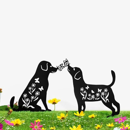 Decorative Garden Stakes - 2 Pack 15" Rust-Resistant Metal Dog Silhouette Outdoor Decor, Corten Steel Puppy Yard Art with Easy Installation for Gardens, Patios & Walkways (Black Lab Design)