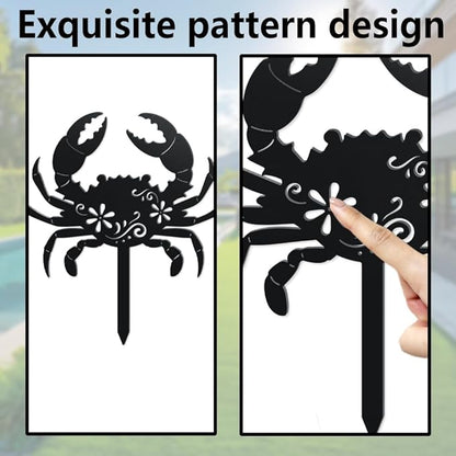 WADORN Crab Metal Decorative Garden Stakes, Funny Crab Sea Metal Silhouette Statues Ocean Animal Garden Ornament Gifts Black Yard Art Decoration for Outdoor Backyard Patio Lawn Walkways Pathway