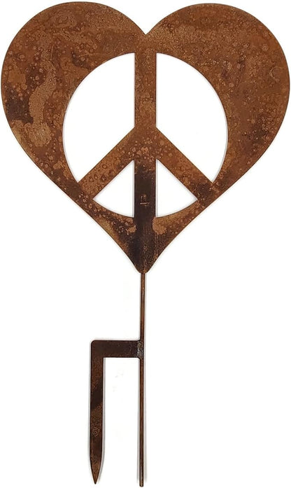 Peace and Heart Staked Signs or Wall Art Rustic or Powder Coated Finishes (Peace Heart Large Stake 28", Naturally Rusted)
