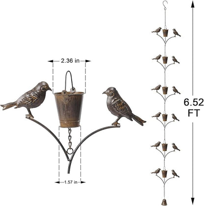 taman Rain Chain Set, 6.52ft Bird Rain Chain for Gutters,Functional and Decorative Replacement Downspout Rain Chain for Outside,Metal Copper Divert Rain Catcher