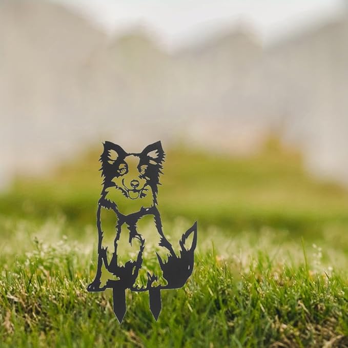 Metal Wolf Garden Stakes Art Decor Rust-Proof Outdoor Decorative Garden Stakes Black Dog Silhouette Lawn Outdoor Statue (Black)