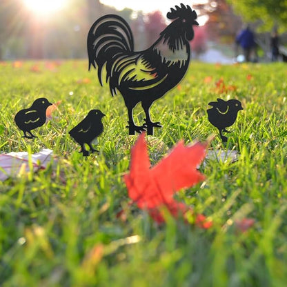 WADORN Chicken Metal Outdoor Statues Silhouette, Rooster Chicks Metal Decorative Garden Stakes Cute Rooster Silhouette Ornament Gift Animal Outdoor Decoration for Garden Backyard Patio Lawn Outdoor