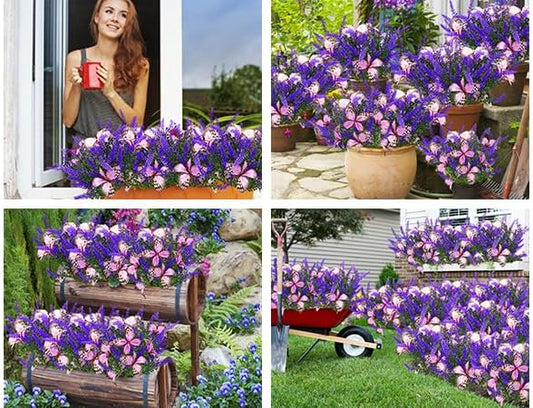 Solar Garden Lights Outdoor, 4 Pack Purple Lavender Solar Butterfly Lights Gardening Gifts for Women, Artificial Flower with Butterfly Purple Garden Decor for Lawn Patio-Warm White