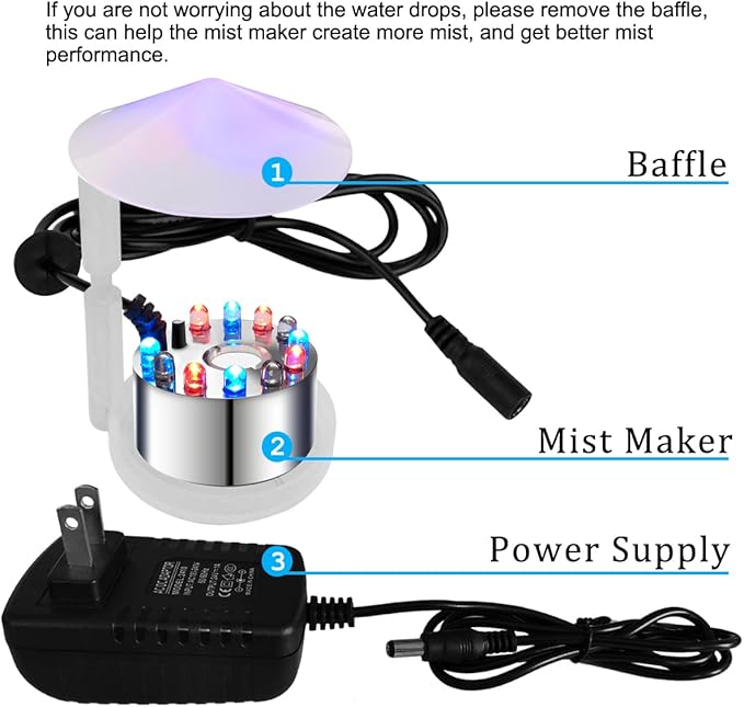 PULACO Mist Maker, 12 LED Mister Fogger Water Fountain Pond Fog Machine Atomizer Air Humidifier, Indoor Fountain Mister Foggers Perfect for Halloween