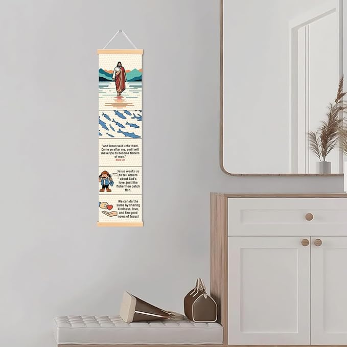 Fishers of Men Banner, Church Banner, Christian Rustic Hanging Door Flag, Farmhouse Decorations Outdoor Indoor, Church Activity Decor, Bible Lesson, Scripture and Words Decorations