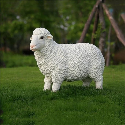 Sheep Garden Statue, Simulation Sheep Sculpture, Outdoor Resin Lamb Standing Ornament, Farm Animal Statue for Farm, Yard, Lawn(22.8x8.7x18.5in)