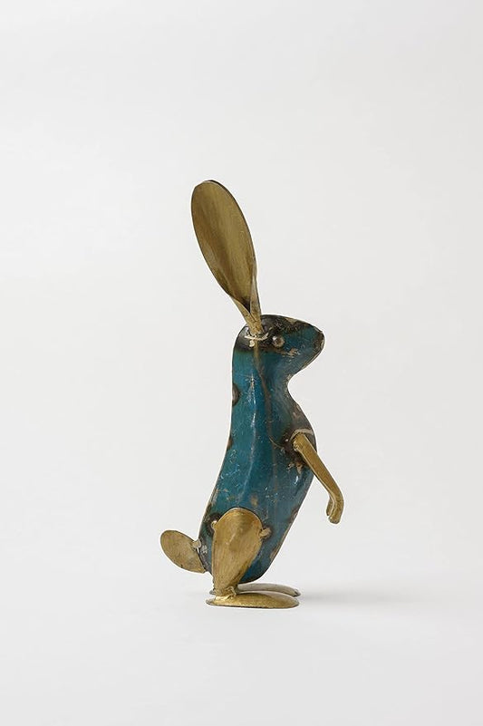 De Kulture Handcrafted Recycled Iron Gold Bunny Sitting Decorative Collectible Figurine showpiece Holiday décor Ideal for Garden Decoration, 4x1.9x8.8 (LWH) inches