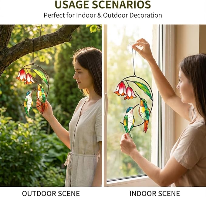 Hummingbird Gifts for Women, Hummingbird Sun Catcher for Window Hanging, Mothers Day for Mom Grandma Bird Lovers, Spring Suncatcher Garden Decor for Indoor Outdoor Windows(6)