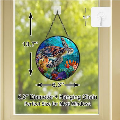 Stained Glass Window Hanging - Loving Cats with Heart Vines 6.3in Sun Catchers Indoor Stained Glass Panels Wall Decor for Mom,Wife,Lovers,Festive