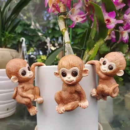 Ebrima Set of 3 Cute Animal Figurines Planter Pot Hanger Decorations, Resin Hanging Climbing Monkey Sculpture Outdoor Statues Ornaments for Flower Pot Garden Decor (3 Monkeys)