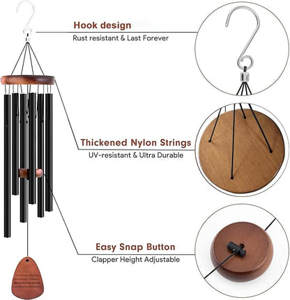 Memorial Wind Chimes, Black 28", Unique Sympathy Gift, Memorial Gifts for Loss of Mother/Father. Bereavement Condolence Remembrance Funeral Gifts in Memory of Loved Ones.