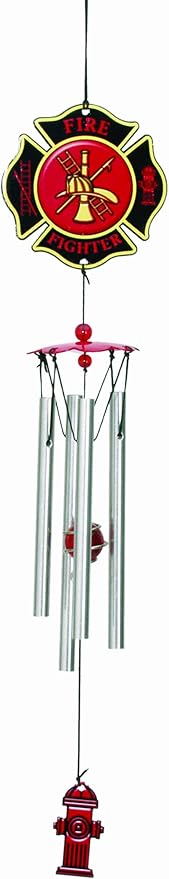 Spoontiques Firefighter Wind Chime - Outdoor Garden Décor - Decorative Chimes for Yard, Garden, Backyard and Patio Decoration