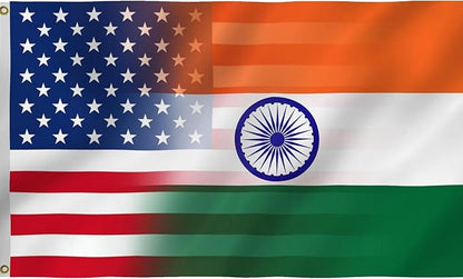 Indian American Combination Flag 3X5FT, US India Flags,Both Sides Printed, Men Women Banner,Vibrant Colors, Double Stitched with 2 Brass Grommets, Bar Garden Street Decoration, GYM, Office Decor,Indoor Outdoor Use,Gifts. (US-IN-Z, 3x5ft)