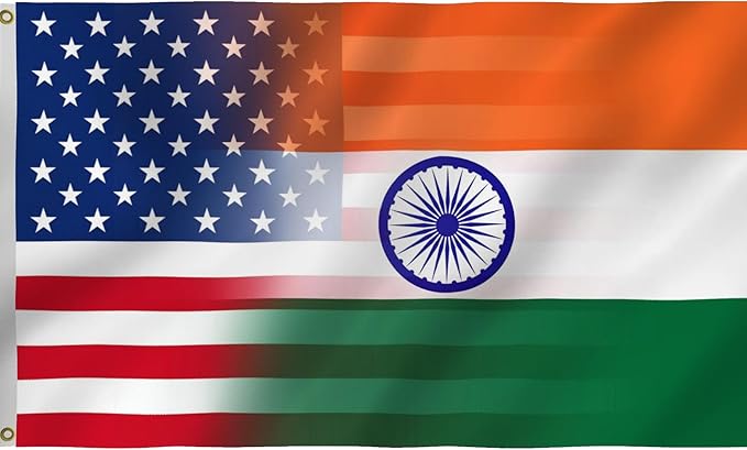 Indian American Combination Flag 6X10FT, US India Flags,Both Sides Printed, Men Women Banner,Vibrant Colors, Double Stitched with 2 Brass Grommets, Bar Garden Street Decoration, GYM, Office Decor,Indoor Outdoor Use,Gifts. (US-IN-Z, 5x8ft)
