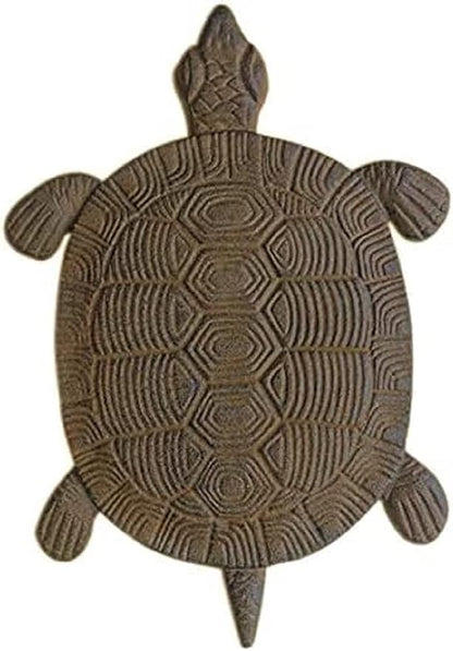 Comfy Hour 13-Inch Cast Iron Antique Brown Sea Turtle Stepping Stone, Coastal Figurine Style Home Decor, Heavy Duty Metal Garden Paver