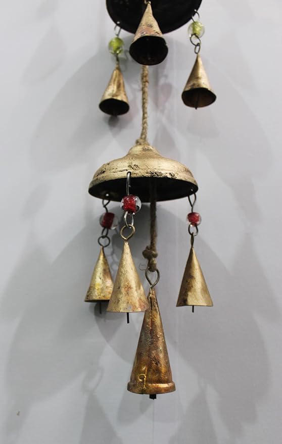 Mango Gifts 36 Inch Metal Bell Wind Chimes – Rustic Hanging Bells with Jute Rope for Indoor, Outdoor, Garden, Patio & Porch Décor