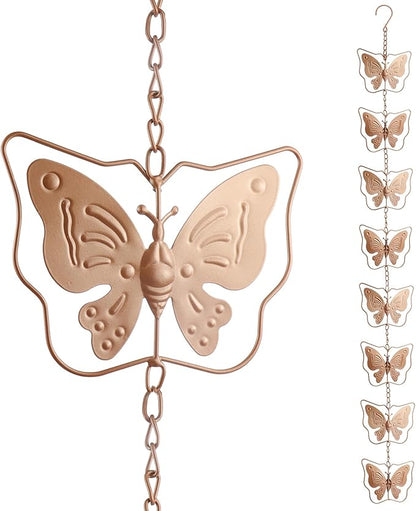 Metal Rain Chain Butterfly Rain Chain for Gutter Copper Rain Chain for Outside, 130 cm Long