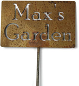Classic Metal Garden Markers Clearance Items 20 to 33 Inches Tall (Max's Garden, Naturally Rusted)