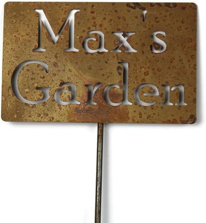 Classic Metal Garden Markers Clearance Items 20 to 33 Inches Tall (Max's Garden, Naturally Rusted)
