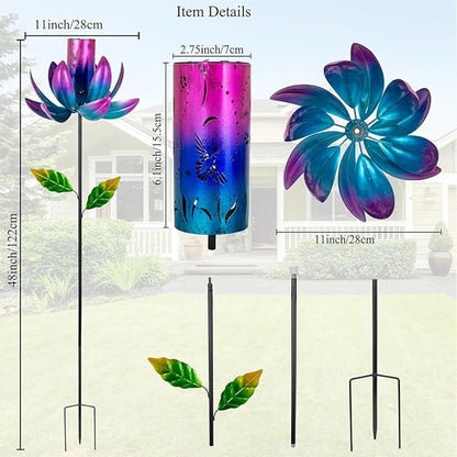 Stargarden Outdoor Wind Spinners with Solar Lantern, Solar Wind Sculptures & Spinners, Flower Shape Solar Windmill for Yard and Garden(Purple)