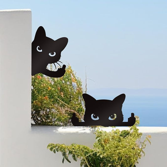 Bnesi 2 Pcs Black Cat Garden Sculptures Metal Fence Decorations Outdoor Decorations for Cat Lovers Black Metal Yard Art Lawn Ornaments Home Decor for Garden Yard Lawn (Funny)