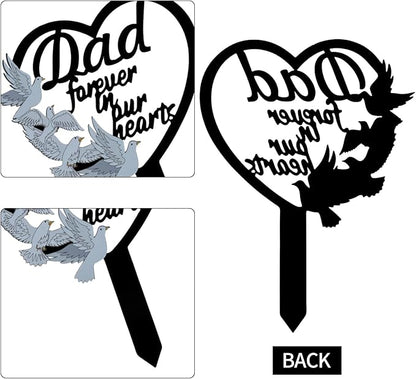 HPMAISON 11 inch Metal Dad Memorial Stake Grave Decorations for Cemetery Gravesite Sympathy Markers Waterproof Memorial Gifts for Loss of Father Tombstones Plaque Outdoors Lawn Yard Decor