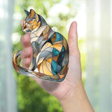 Stained Glass Cat Ornament – 2025 Christmas Tree Decoration, Handmade Animal Suncatcher for Window, for Cat Lovers & Unique Home Décor (Sun-03)