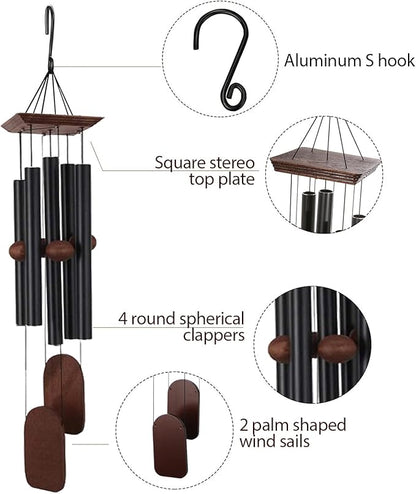 Memorial Wind Chimes for Loss of Loved Ones, 36 inch Sympathy Wind Chimes, Memorial Gifts & Sympathy Gifts, Suitable for Indoor and Outdoor, Patio, Garden for Peace and Relaxation - Aluminum，Black