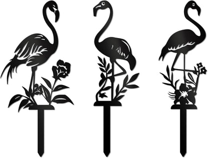 Metal Garden Stake Decor, Acrylic 2D Garden Decoration, Garden Accessories for Outdoor Indoor Yard Lawn Pot Plants (3PCS-Black)