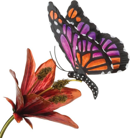 Regal Art & Gift Butterfly Flower Metal Garden Stake - Decorative Handcrafted Outdoor Metal Sculpture for Lawn, Patio & Garden Décor - Pink