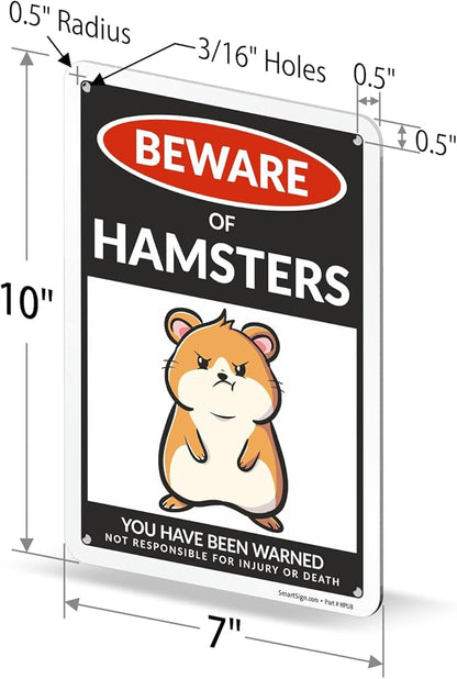 SmartSign Funny Beware Of Hamsters Warning Sign - 10"x7", 40 mil Laminated Rust-free Aluminum - Metal Signs for Wall Decor, Outdoors, Patio, Gifts, Cafe, Bar, Kitchen - Hamsters Theme, Made in USA