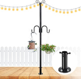 String Light Poles for Outside, 10FT Heavy Duty Outdoor String Light Pole Stand with Shepherd Hooks for Wood Deck Concrete Patio Garden Backyard Wedding Party Bird Feeder Lanterns Flower Basket 1PC