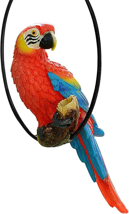 Hanging Parrot Statue Resin Parrot Ornament Metal Round Ring Decoration for Garden Resin Sculpture for Garden Patio Wall Craft Home Outdoor Decoration-01