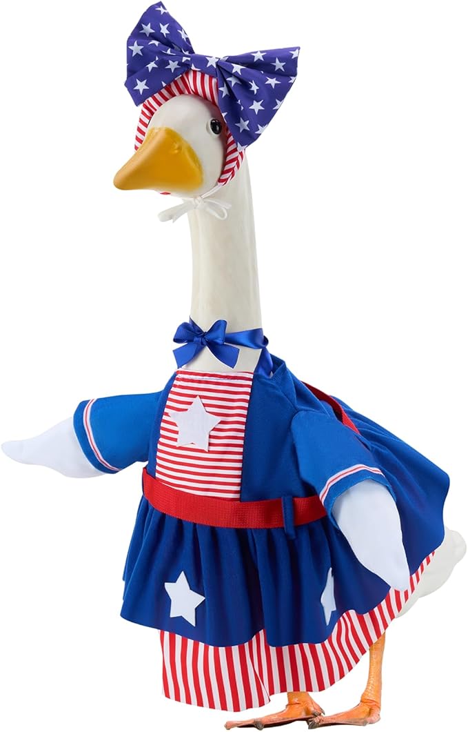 Patriotic Porch Goose Outfits for 23 Inch Lawn Statue, 4th of July Costume for Plastic/Cement Statue, Summer Sculpture Clothes for Garden Patio USA 250th Anniversary Decoration