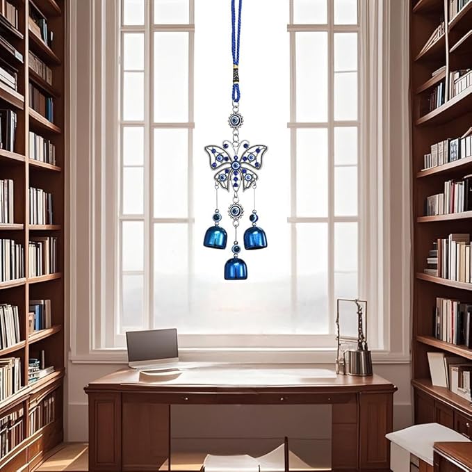 Creative Handmade Alloy Wind Chime Evil Eye Butterfly Sunflower Talisman Pendant Handmade Good Luck Charm, Car Kitchen Home Garden Patio Office (1pc Butterfly Blue Eye)