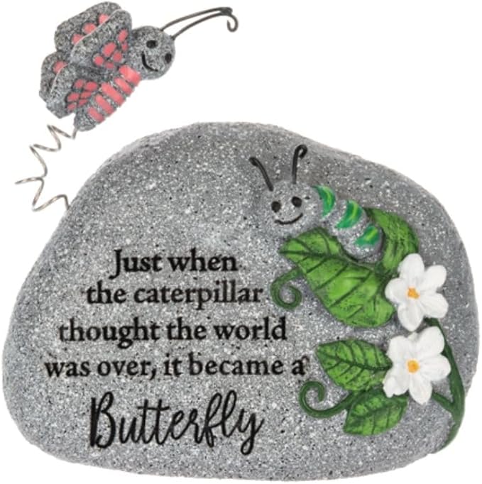 Ganz Decorative Garden Stone with Butterfly Design, Uplifting Message, Gray, 1-Piece Set, ER76834, Assorted Designs, Random Design Shipped