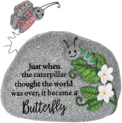 Ganz Decorative Garden Stone with Butterfly Design, Uplifting Message, Gray, 1-Piece Set, ER76834, Assorted Designs, Random Design Shipped