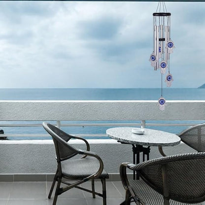 Blue Evil Eye Hand of Fatima Wind Chimes Outdoor Decoration, Hamsa Hand Windcatcher, Evil Eye Wind Bells, Fatima's Holy Hand Blue Evil Eye Amulet Wind Chimes for Home,Gift for Mom,Balcony,Patio,Garden